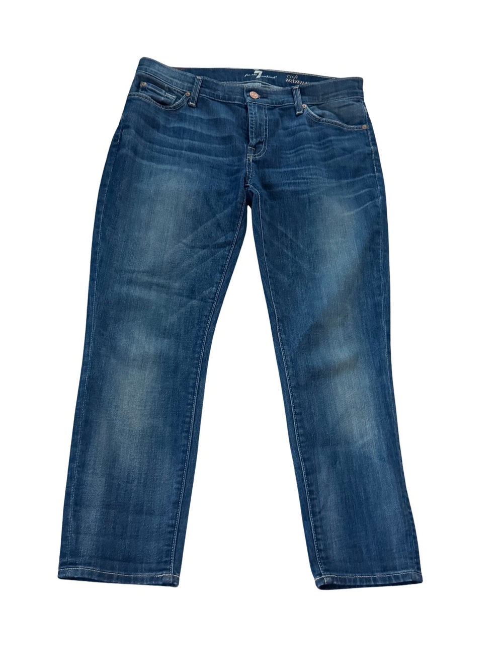 7 For All Mankind Medium Blue Cropped “Roxanne” Straight Jeans